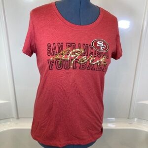 San Francisco 49ers Red Short Sleeve Shirt Sz XL Black Logo Gold Sequins